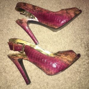 Fernando Cherrywood Snake Skin Heels